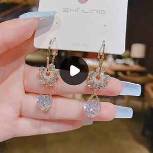 Floral Boho Teardrop Earrings Gemstone 925 Silver Plated Lightweight Dangle Drop